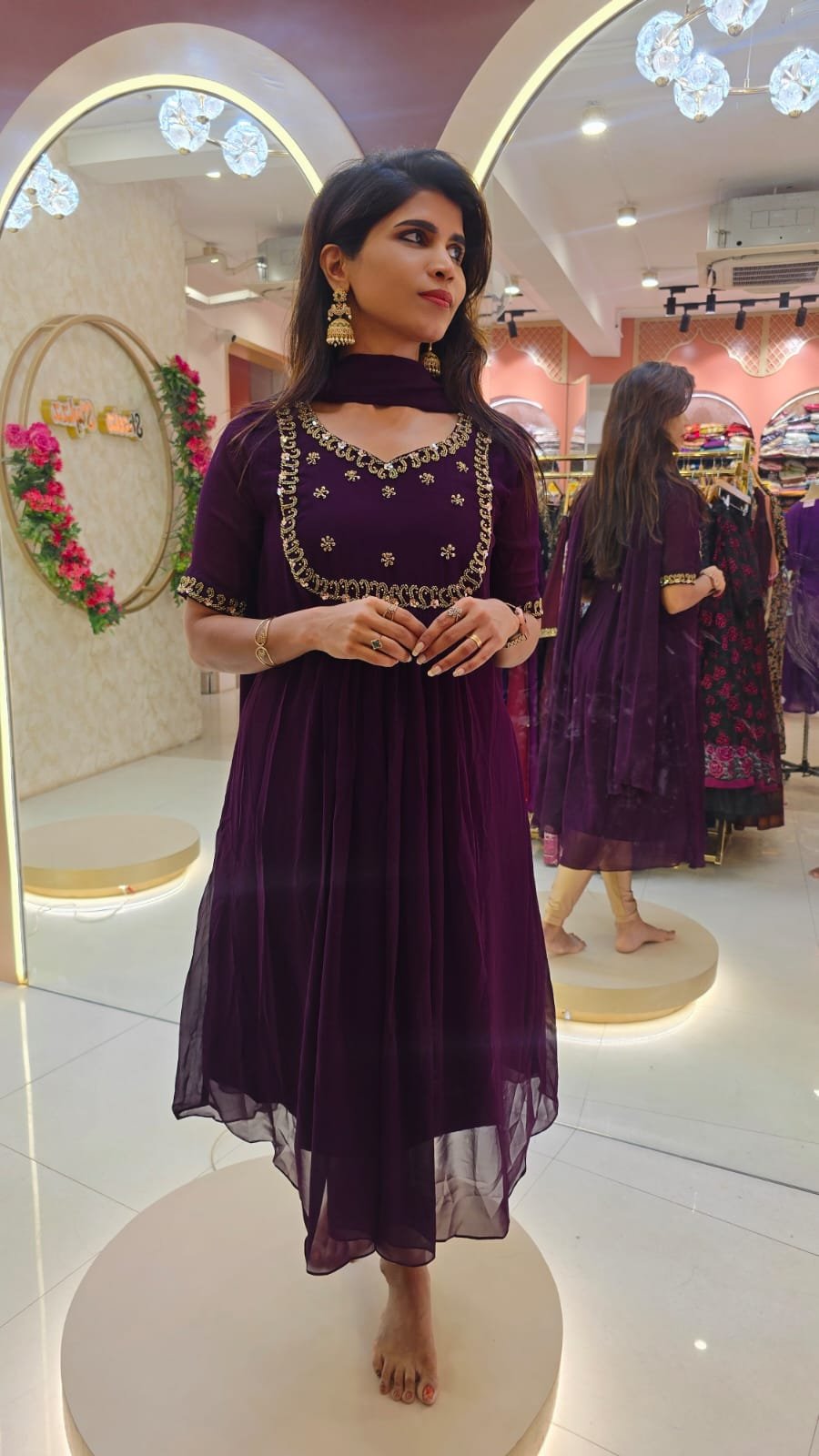 #WANAR / Georgette / A-Line Top Dupatta Set / Handwork / Dark Wine