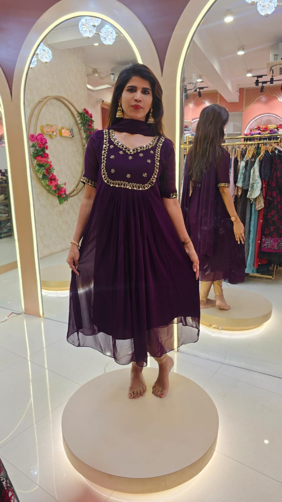 #WANAR / Georgette / A-Line Top Dupatta Set / Handwork / Dark Wine