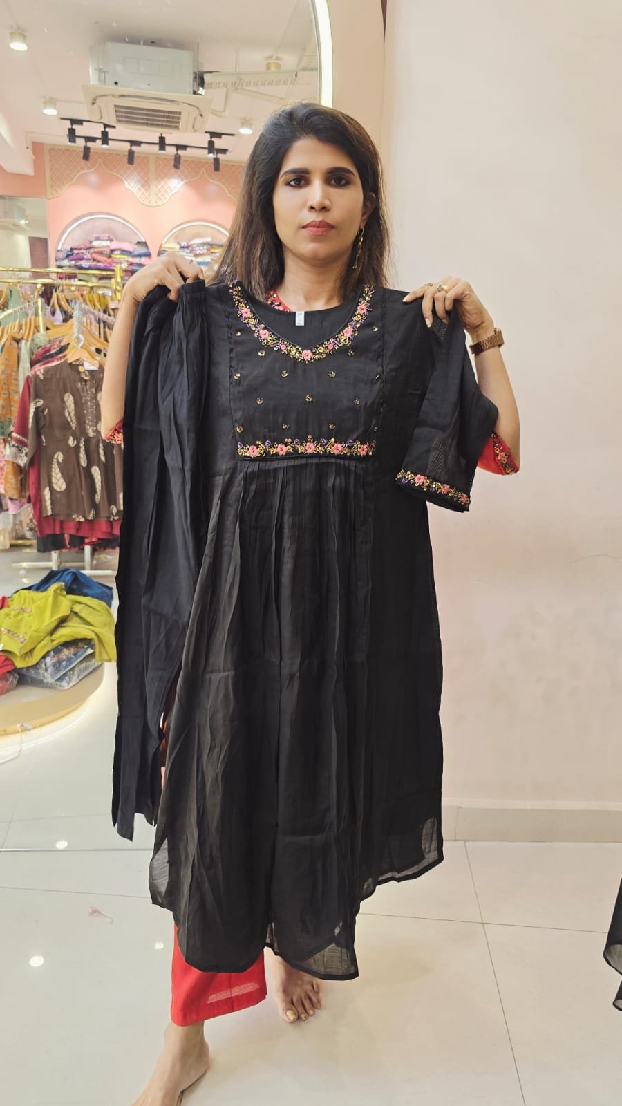 MUL CHANDERI CO-ORD SET - RUST ORANGE, NEON GREEN, BLACK, TEAL BLUE