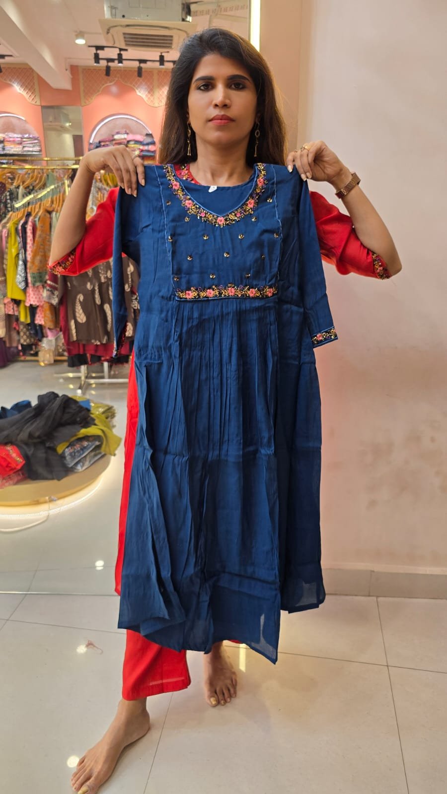 MUL CHANDERI CO-ORD SET - RUST ORANGE, NEON GREEN, BLACK, TEAL BLUE
