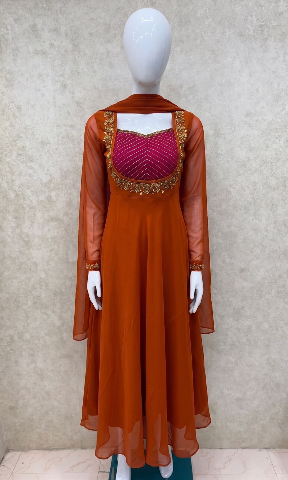DUAL COLOUR ANARKALI WITH SHAWL